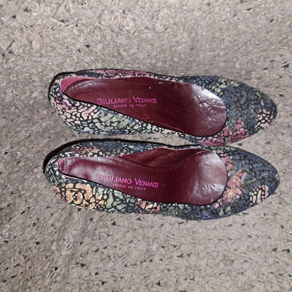 GIULIANO VENANZI Italy-Crackled Nubuck Colorful Florals-Platform-Sz 8-Excellent - Picture 7 of 8